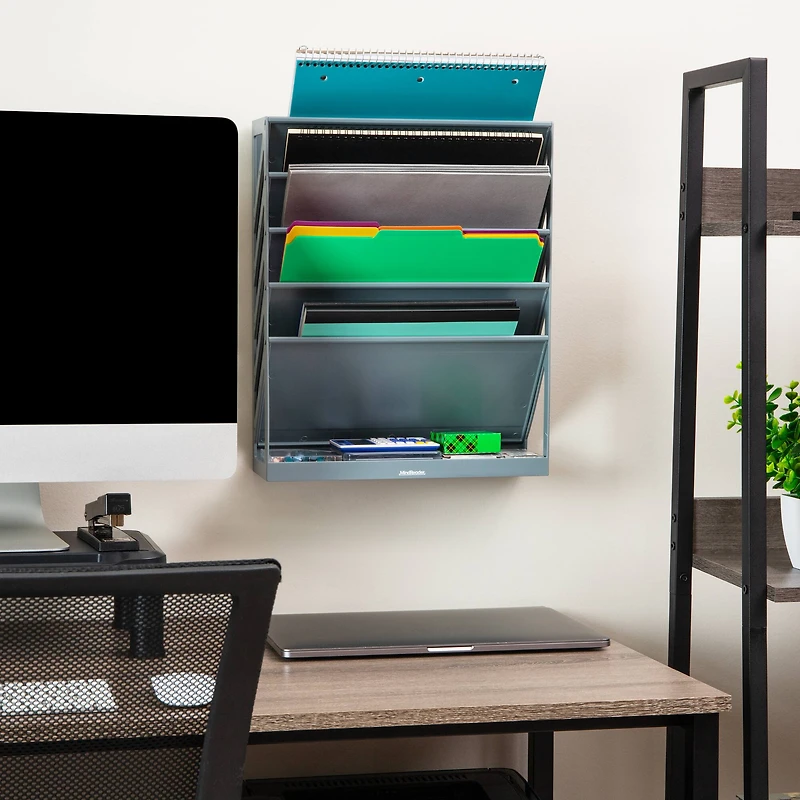 Mind Reader 5-Tier Vertical File Storage, Desktop Organizer, Wall Mount, Office, Plastic
