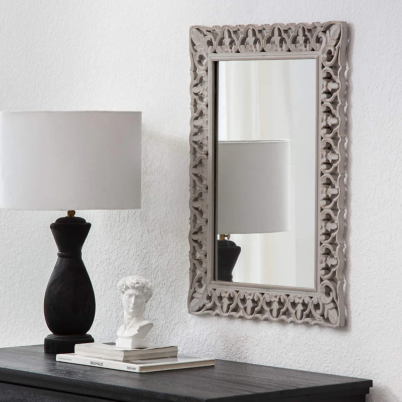 Habitat Calie 25" Distressed Gray Mirror with Carved Botanical Frame