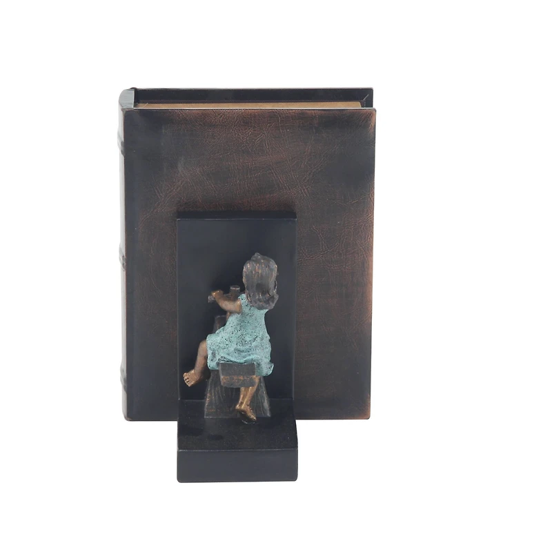 8" Brown Polystone Playing Children Bookends