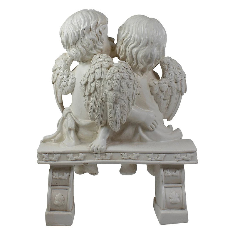 9.75" Kissing Cherubs Sitting on Bench Outdoor Garden Statue