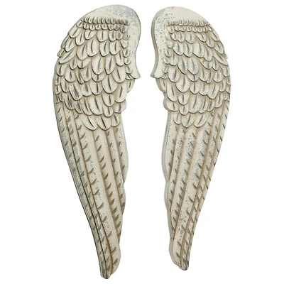 40" White Wood Vintage Wings Wall Décor Set