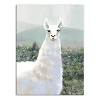 White Llama in Pasture 30" x 40" Canvas Wall Art