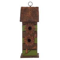 Glitzhome® Hanging 2-Tiered Distressed Wood Bird House with Flowers