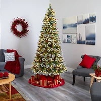 8ft. Pre-Lit Frosted Swiss Pine & Berries Artificial Christmas Tree with Clear LED Lights