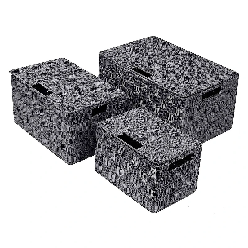 Sorbus 3-Piece Woven Basket with Lid Set