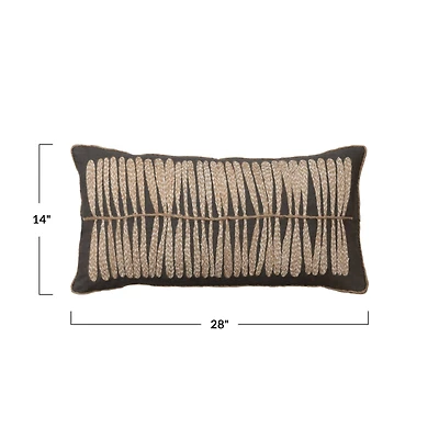 Hello Honey® Charcoal and Natural Cotton Lumbar Pillow with Jute Embroidery