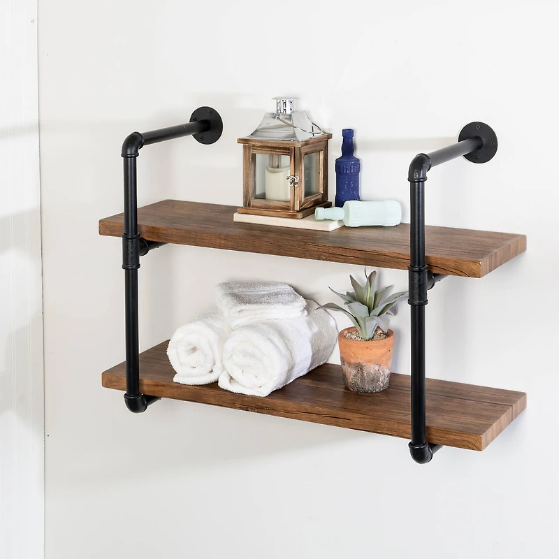 Honey Can Do Black 2-Tier Industrial Wall Shelf