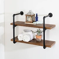 Honey Can Do Black 2-Tier Industrial Wall Shelf