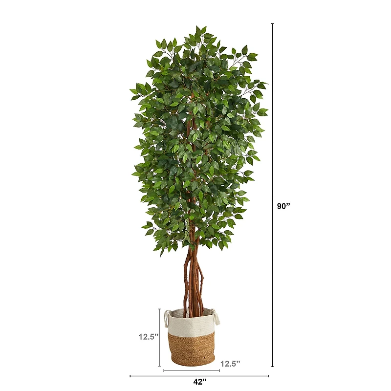 7.5ft. Artificial Deluxe Ficus Tree with Handmade Jute & Cotton Basket