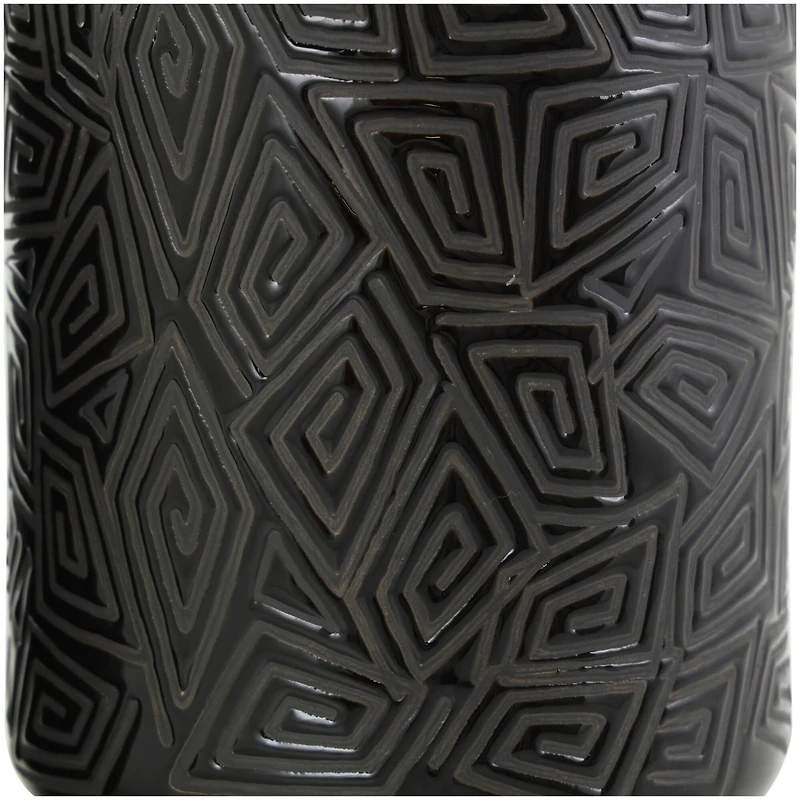 Black Ceramic Vase with Geometric Etchings Set