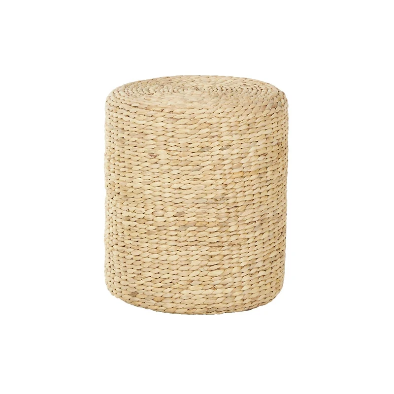 19" Brown Seagrass Handmade Woven Drum Accent Table