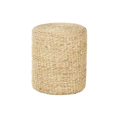19" Brown Seagrass Handmade Woven Drum Accent Table