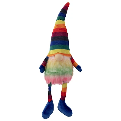 20" Bright Striped Rainbow Springtime Gnome with Dangling Legs