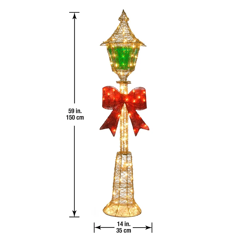 60" Gold Wire Lamp Post, Clear Lights