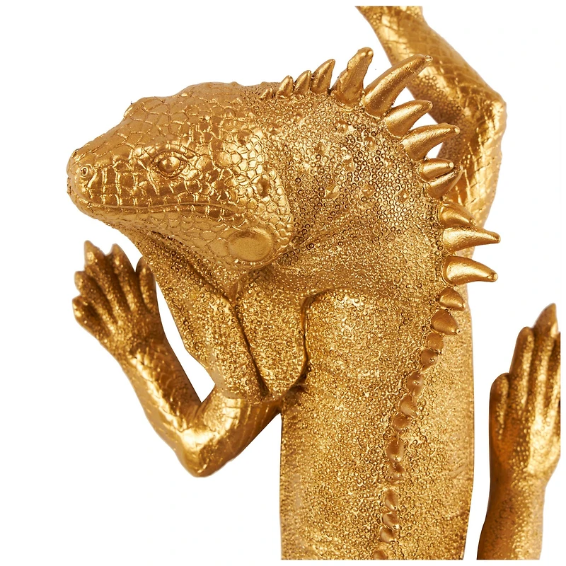 15" Gold Lizard Textured Climbing Sculpture