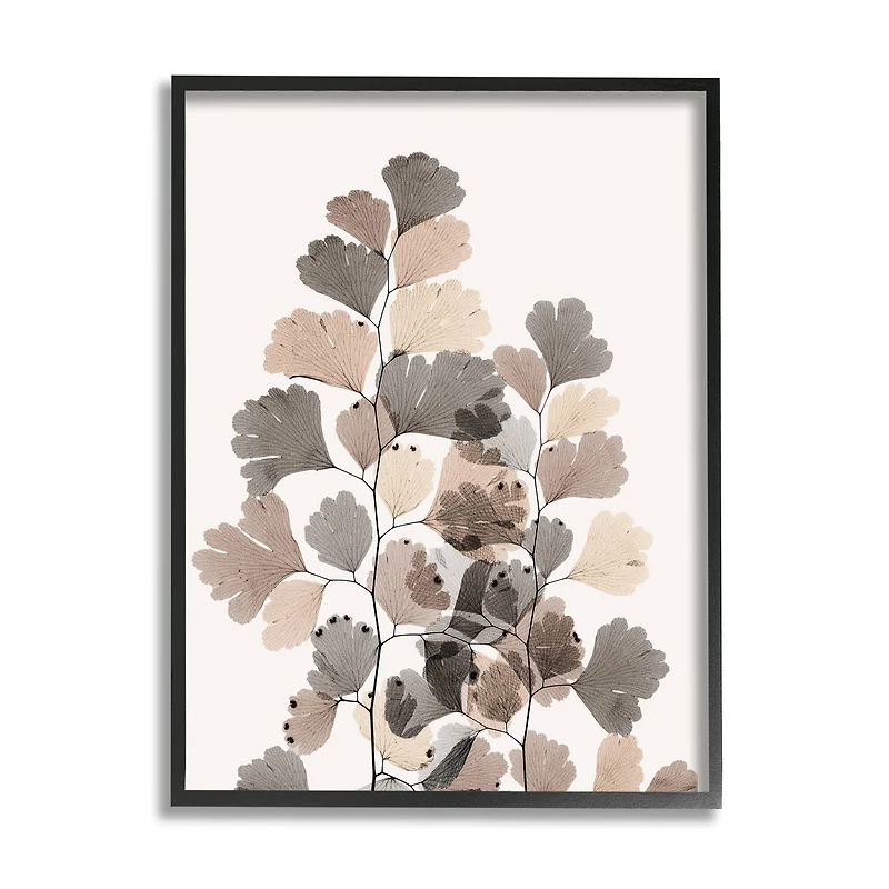 Stupell Industries Modern Ginkgo Leaf Arrangement Translucent Brown Grey Leaves Framed Wall Art