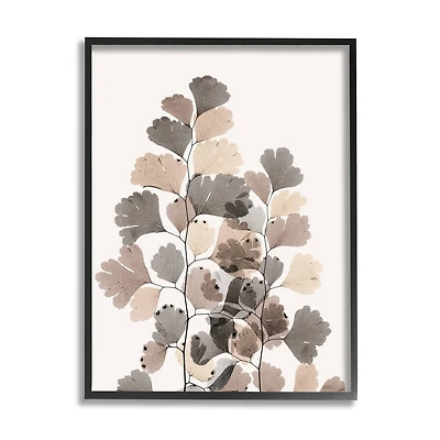 Stupell Industries Modern Ginkgo Leaf Arrangement Translucent Brown Grey Leaves Framed Wall Art