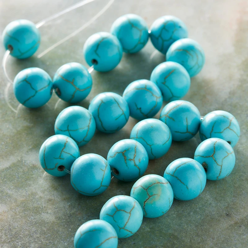 12 Pack:  Turquoise Dyed Howlite Round Beads, 10mm by Bead Landing™