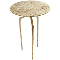 Gold Aluminum Geometric Slim Textured Accent Table