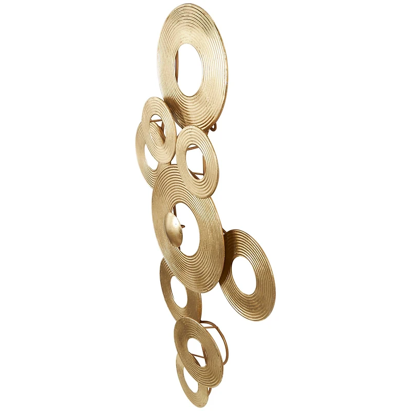 Gold Metal Abstract Stacked Circle Ring Wall Decor with Groove Texture