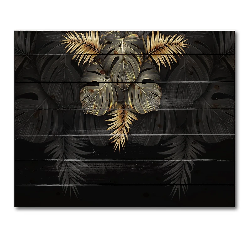 Designart - Black and Gold Tropical Leaves IV