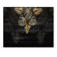 Designart - Black and Gold Tropical Leaves IV