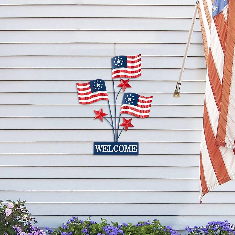 Glitzhome® 42" Patriotic Welcome Metal Flags Yard Stake