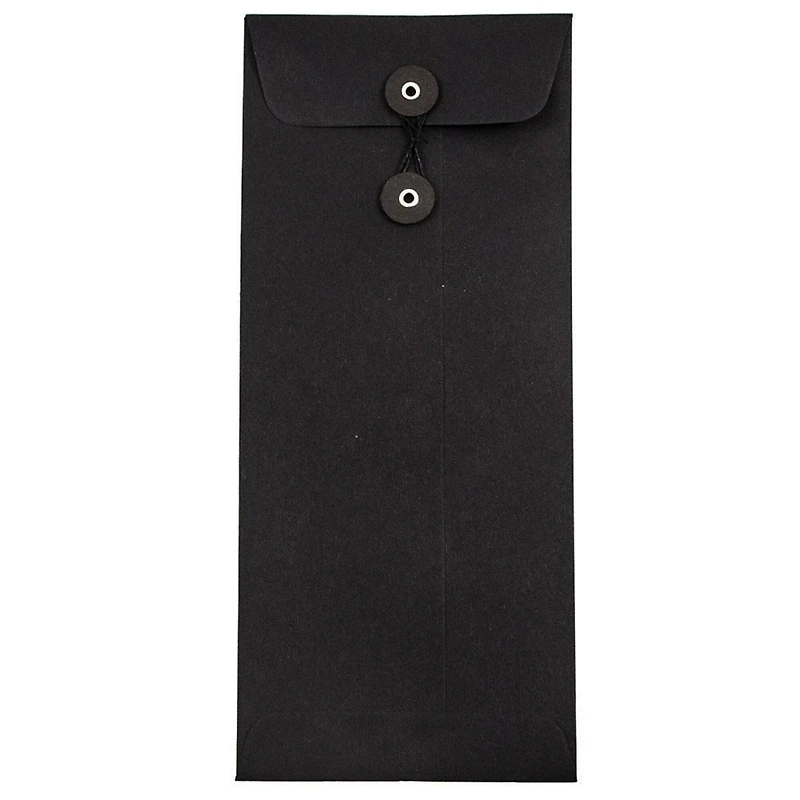 Jam Paper 9.5" x 4.125" Black Linen Business Envelopes with Button & String Closure, 50ct.