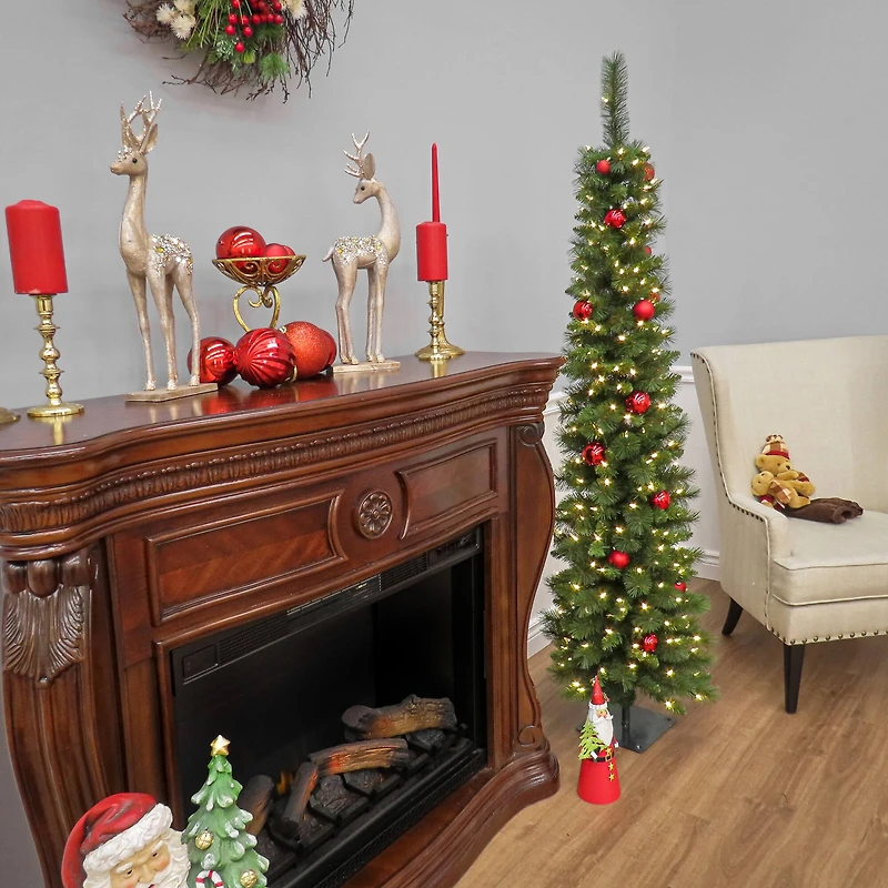 6ft. Pre-Lit Nooksack Fir Pencil Artificial Christmas Tree, Warm White LED Lights