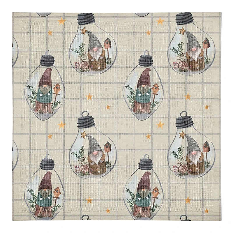 Cream & Gray Check Gnome Globe Pattern Cotton Twill Napkin
