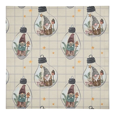Cream & Gray Check Gnome Globe Pattern Cotton Twill Napkin