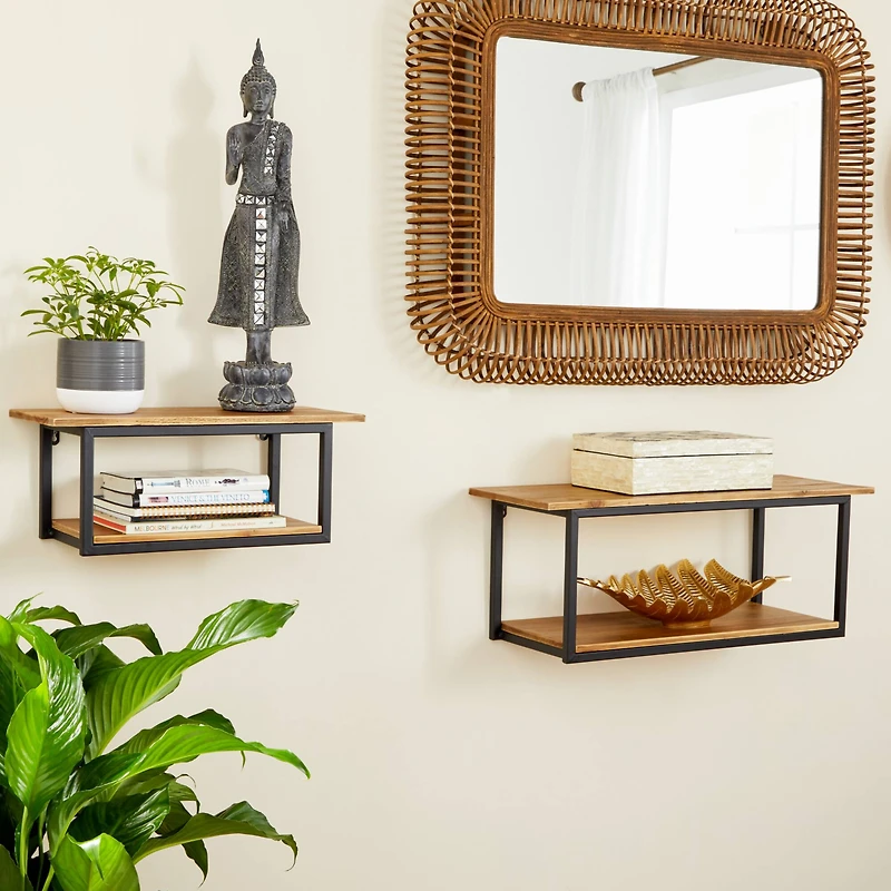 Brown Metal Industrial Wall Shelf Set