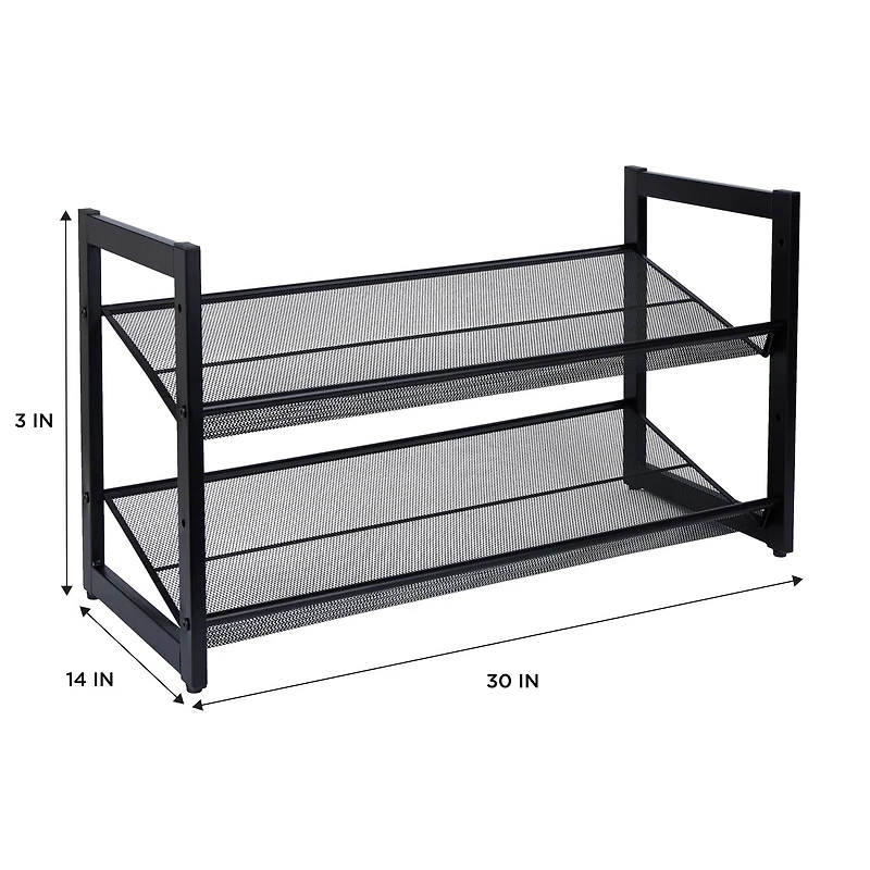 Organize It All 30" Black 2 Tier Adjustable Mesh Shoe Rack