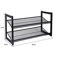 Organize It All 30" Black 2 Tier Adjustable Mesh Shoe Rack