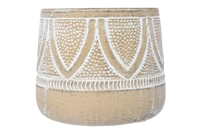 Hello Honey® 6" Whitewash Finish Embossed Terra Cotta Planter