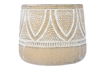 Hello Honey® 6" Whitewash Finish Embossed Terra Cotta Planter