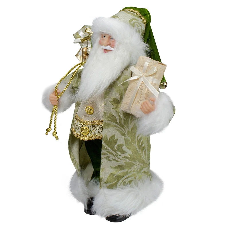 12" St. Patrick's Irish Standing Santa Claus Christmas Figure with Teddy Bear and Gift Bag