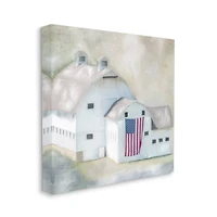 Stupell Industries American Flag White Farmhouse Barn Rural Countryside Canvas Wall Art