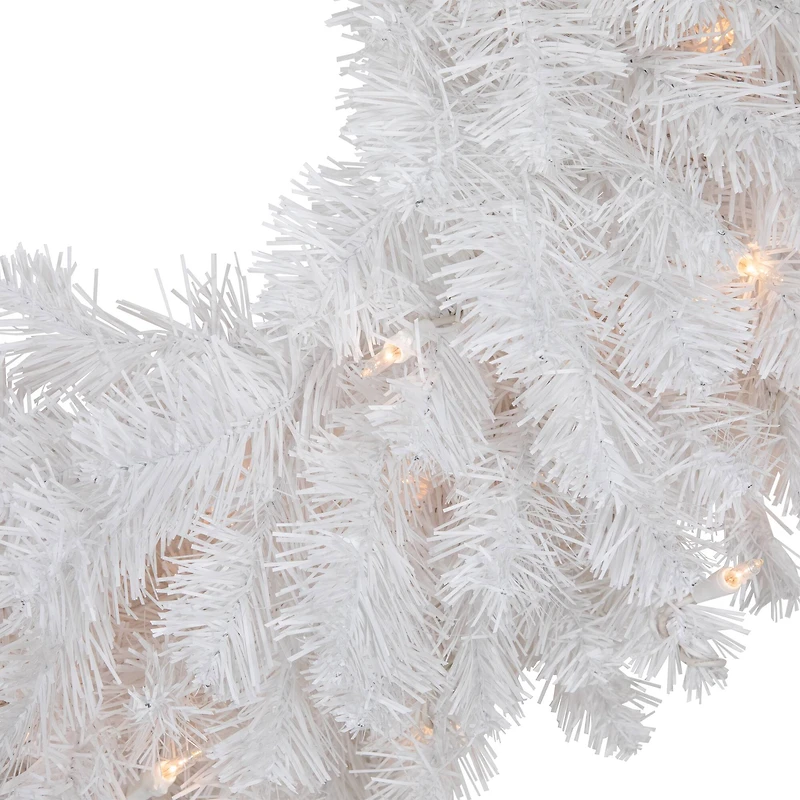 24" Pre-Lit White Artificial Christmas Pine Wreath