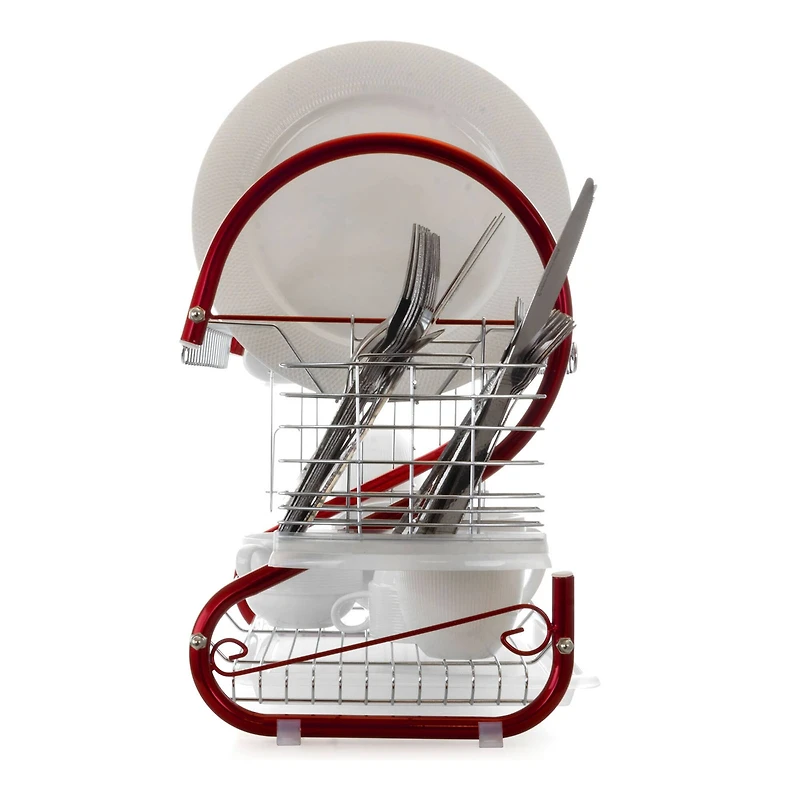 MegaChef 16" Red 2-Shelf Iron Wire Dish Rack