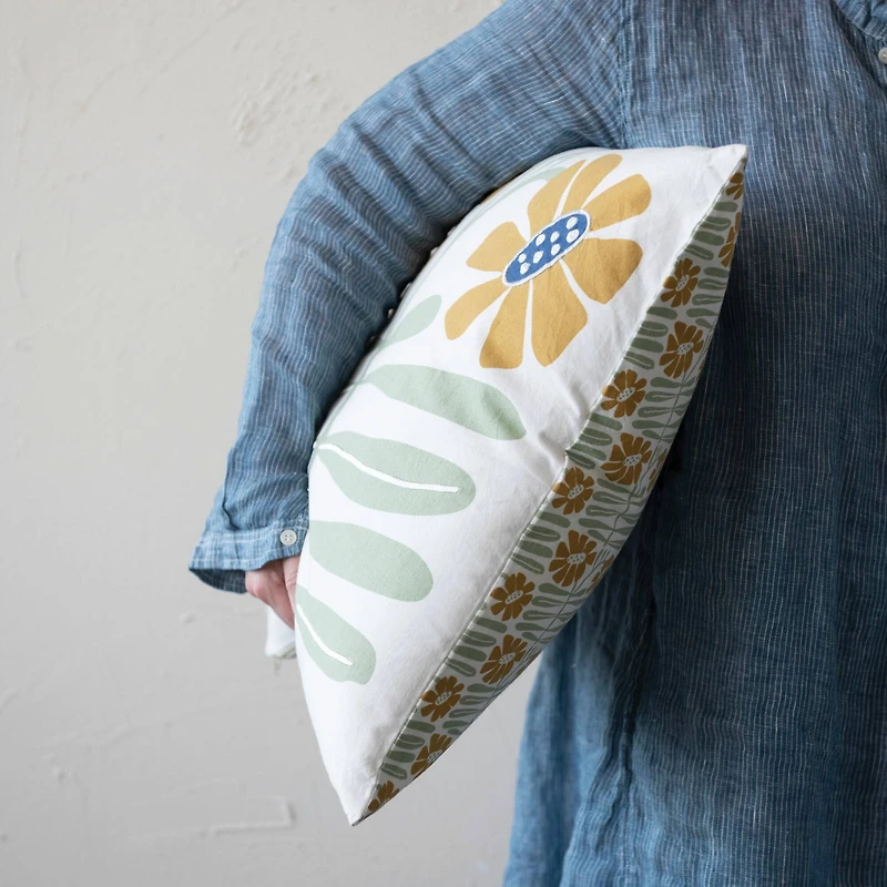 Embroidered Flowers Double Sided Printed Pillow Cover Set