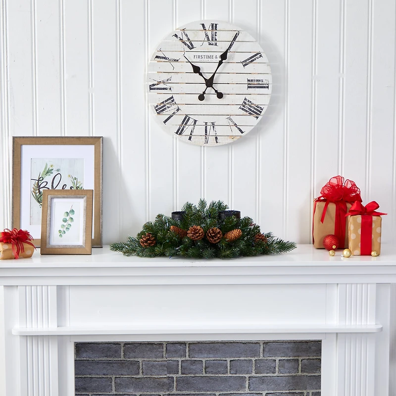 24" Pre-Lit Flocked & Glittered Pine & Pinecones Double Candelabrum