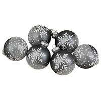 6ct. 4" Gray & White Snowflake Glass Ball Ornaments
