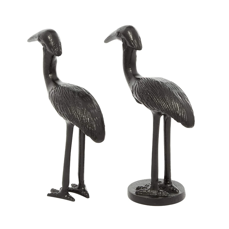 Set of 2 Black Aluminum Traditional Bird Sculpture, 7" x 9"