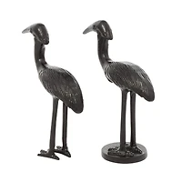 Set of 2 Black Aluminum Traditional Bird Sculpture, 7" x 9"