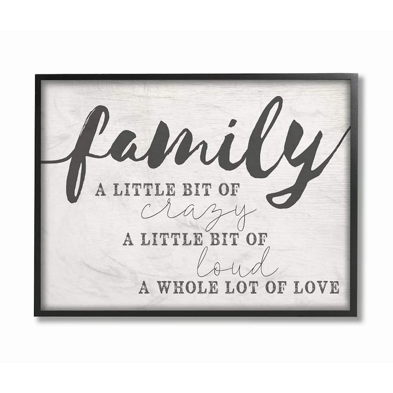 Stupell Industries Family Crazy Loud Love Inspirational Word Design Framed Wall Art