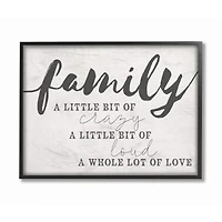 Stupell Industries Family Crazy Loud Love Inspirational Word Design Framed Wall Art