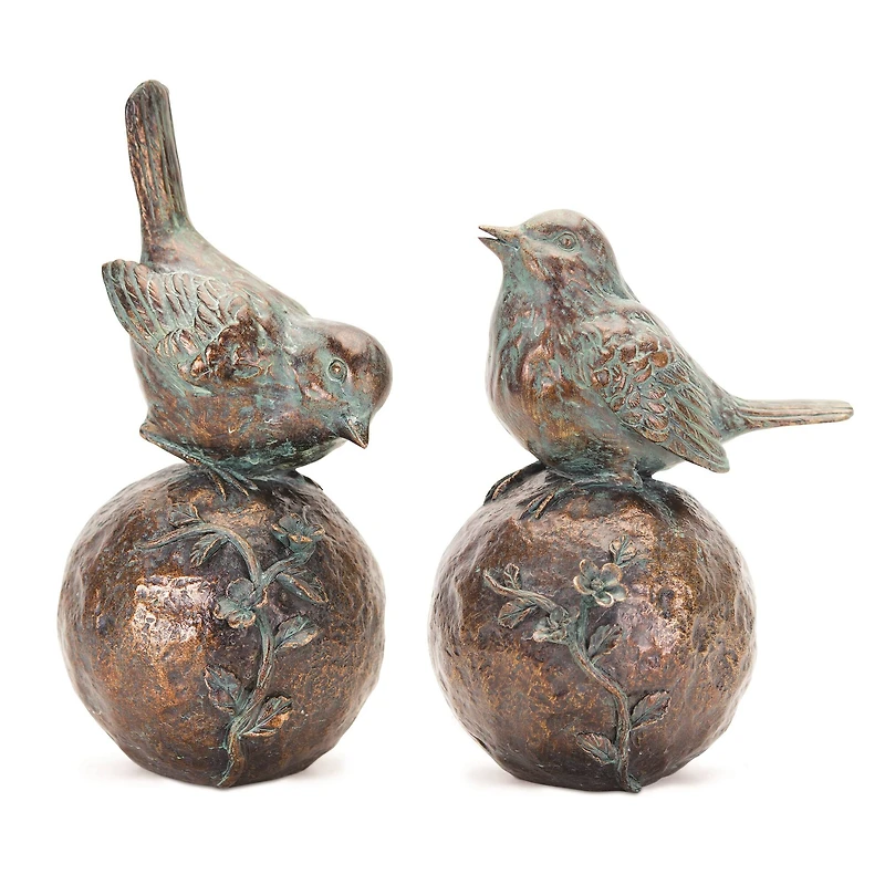 Bronze & Blue Bird on Orb Set, 8.5" & 10.5"