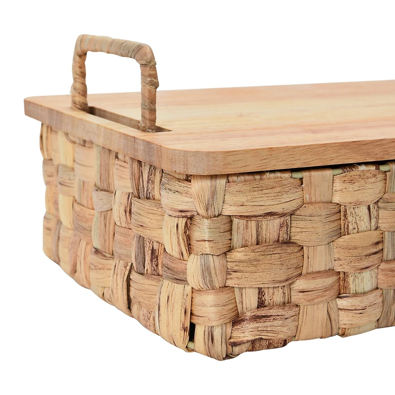 Household Essentials Stackable Hyacinth Basket Set with Oak Lids
