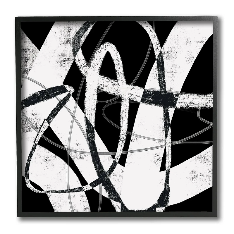 Stupell Industries Black and White Abstract Moving Paint Brush Strokes,12" x 12"